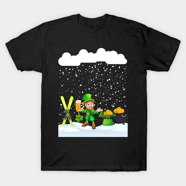 St patricks Day snow Ski on St Patricks day snowfall and snowflakes T-Shirt by Artstastic